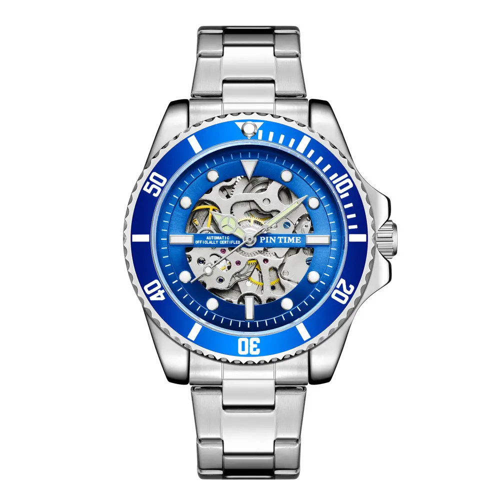 2024 jumlah besar grosir jam tangan mekanis pria Mewah Murah kerangka berongga logo kustom jam tangan mekanis kualitas tinggi tahan air untuk pria