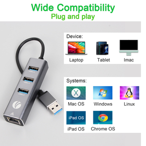 VCOM 5 Gbit/s Daten übertragung USB Hub 4 In 1 USB 3.0 Typ A zu RJ45 10/100/1000Mbps Externer Netzwerk-LAN-Adapter - Product Image 5