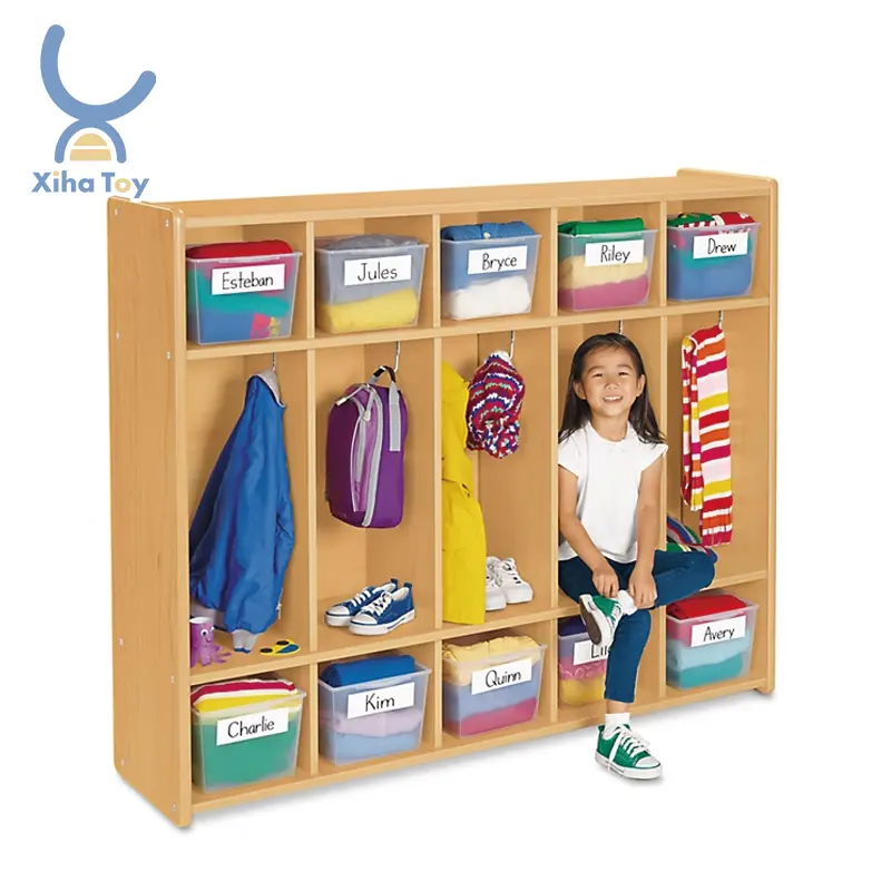 XIHA Kids Ba Lô Quần Áo Giày Lưu Trữ Tủ Với Organizer Hooks Lưu Trữ Bằng Gỗ Cho Daycare School Ba Lô Áo Locker