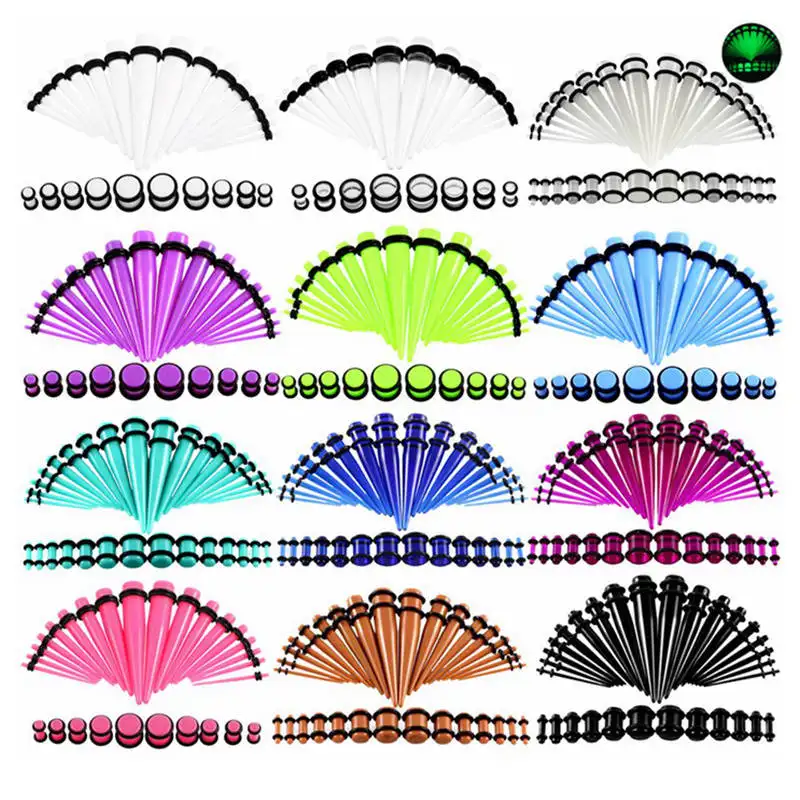 36 unids/lote acrílico oído calibrador y enchufe estirando Kits de Color mezclado oído Túnel de carne expansión joyería Piercing del cuerpo 14G-00G