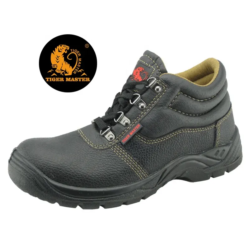 Aceite de antideslizante puntera de acero, evitar la punción de protección del trabajo de trabajo industrial negro de los hombres zapatos de seguridad de cuero