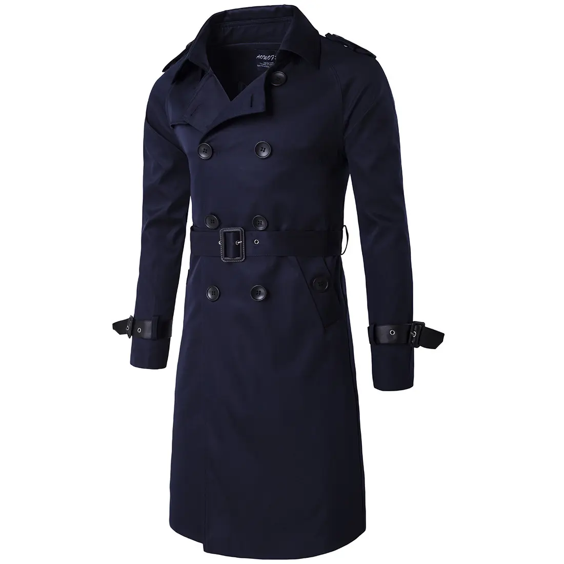 Double Breasted Trench Coat Outono Homens Longo Comprimento da Roupa dos homens Código Europeu Moda Novo Europeu e Americano Longo Fino