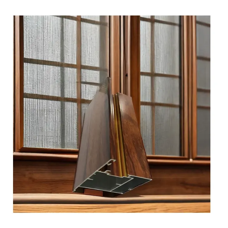 Fornecedor da China T5 perfil de extrusão de alumínio temperado com revestimento em pó de madeira para portas de janelas deslizantes