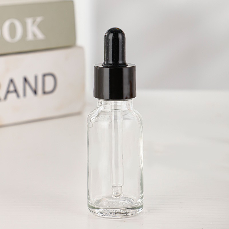 ขวดหยดแก้วใส + วงแหวนสีดำ + ยางสีขาว