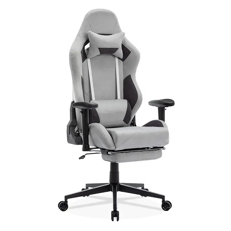 Diskon Besar Peru abu-abu lembut 3D sandaran tangan gaya balap kursi kantor komputer Chaise ergonomis Gaming Stuhl dengan sandaran kaki dasar logam