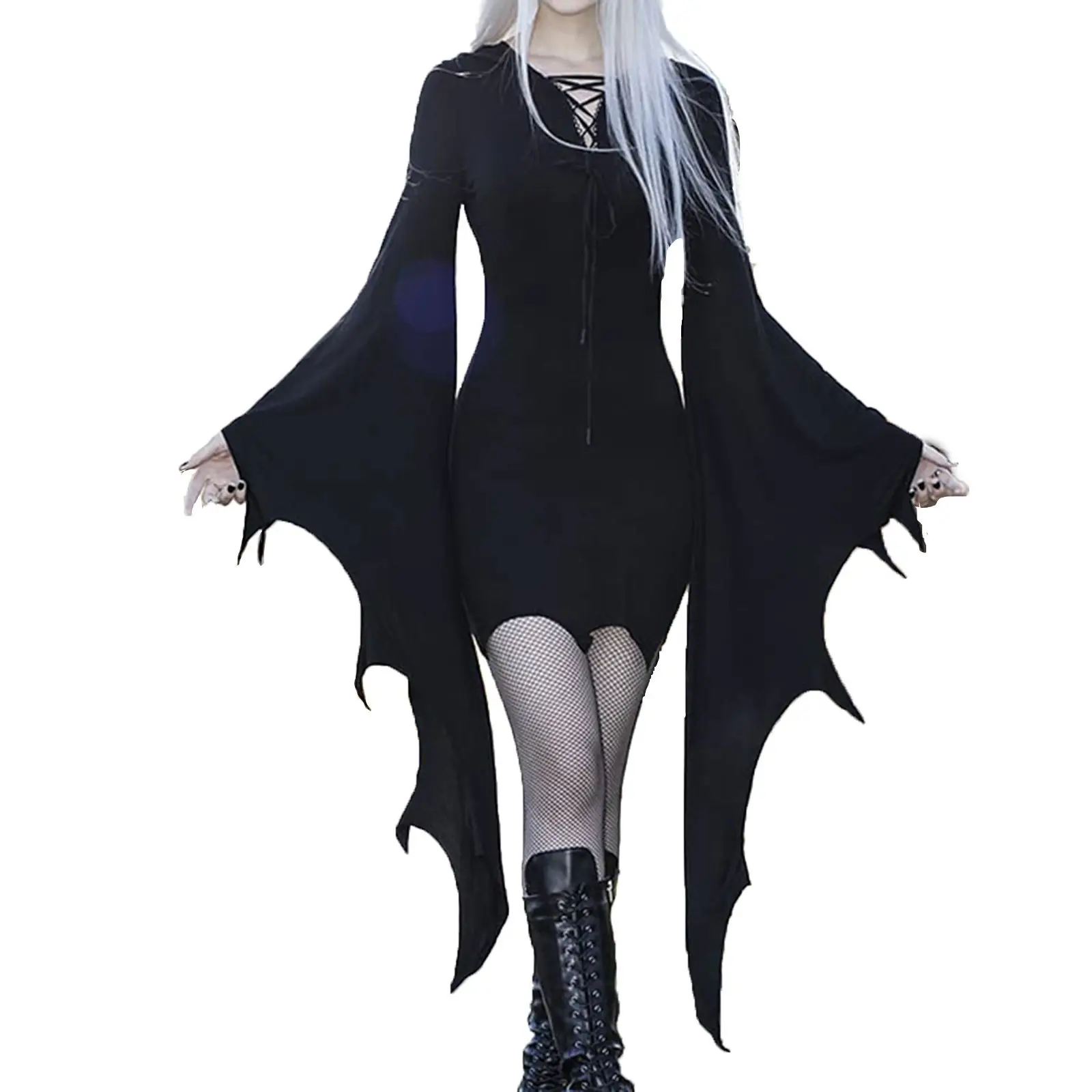 Navidad Halloween mujer gótico Vintage vestido Dolman manga Slim Bodycon corto vestido de fiesta disfraz