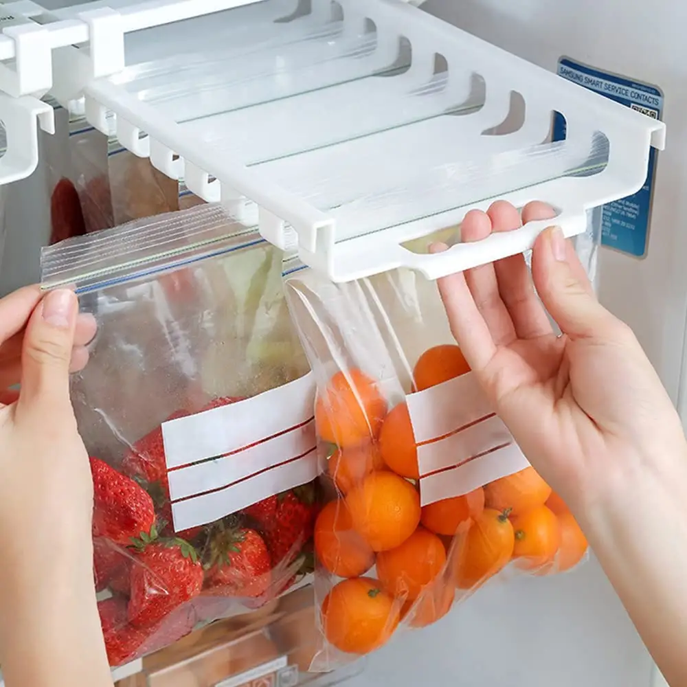 Organizador de gavetas para geladeira, chuveiro e frigorífico, congelador, armazenamento de alimentos para despensa, bolsa de pendurar