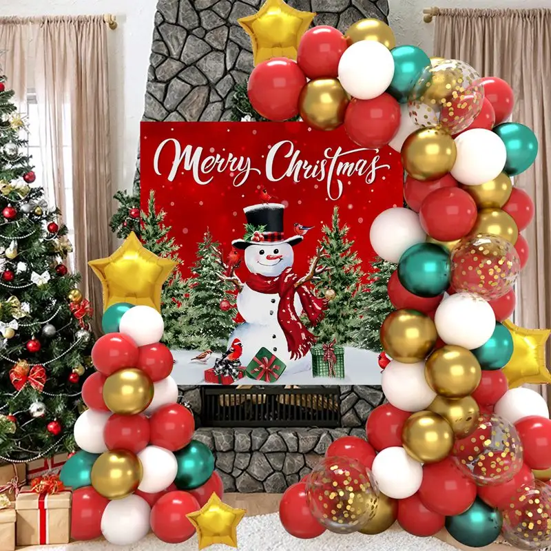 Conjunto de globos navideños, decoración navideña, Fondo de fiesta y decoración de globos de aluminio con estrella de Feliz Navidad