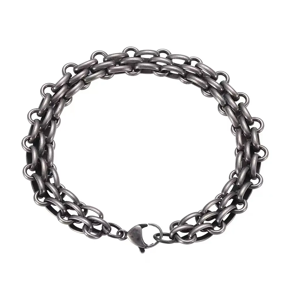 Handgemachte Vintage schwarz Edelstahl Motorrad Biker Chain Link Draht Armbänder für Männer Frauen