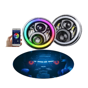 ジープラングラーTJJKハイおよびロービームフォグライト用のRGBハローホワイトフィットを備えた7インチラウンドLEDヘッドライトアプリコントロール - Product Image 1