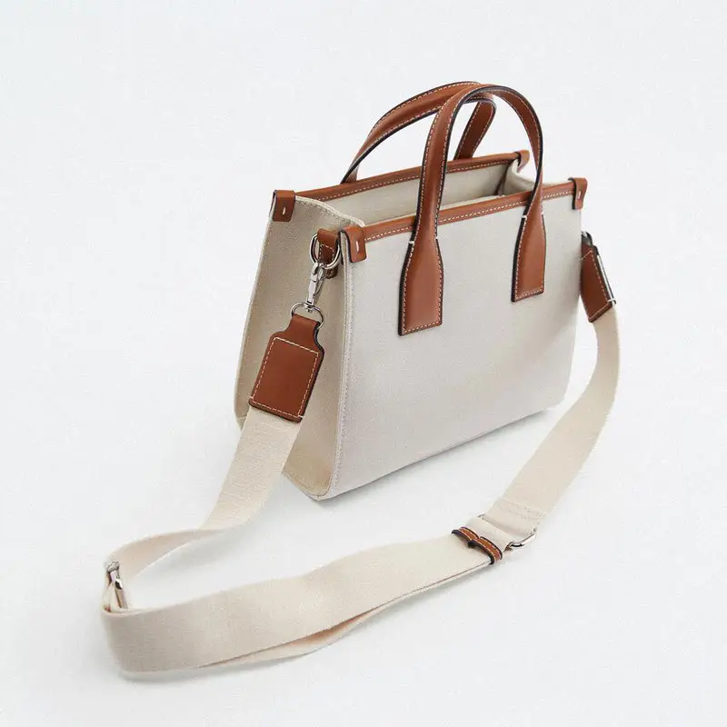 Tas tangan dan dompet belanja kecil desainer Logo kustom tas Tote santai wanita tas selempang kanvas krem kapasitas besar