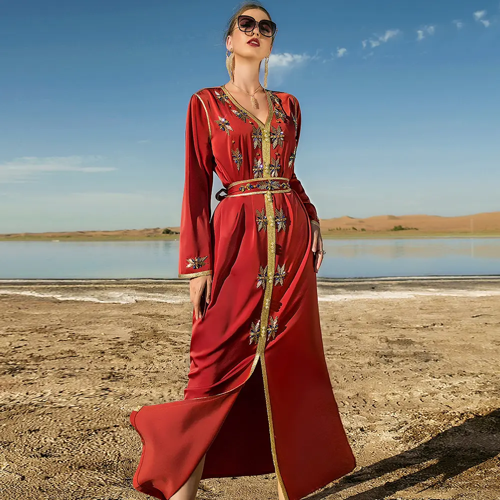Instahot — Robe arabe avec couture à la main, caftan marocain, vêtement musulman, Kurti indien, pour fête, perceuse