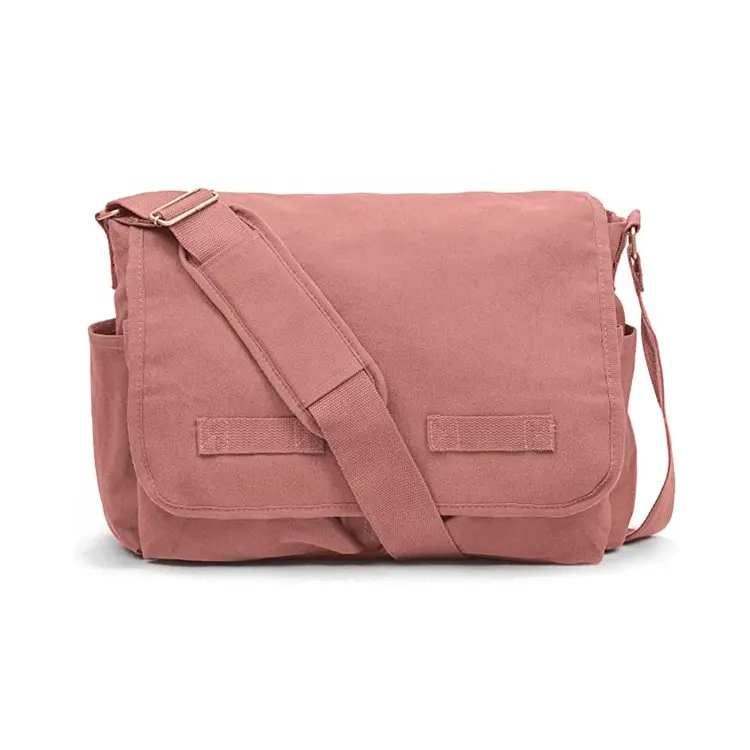 Klassieke Vintage Zwaargewicht Katoenen Heren Crossbody Rits Duurzaam Werk School Custom Schouder Canvas Messenger Tas Met Logo