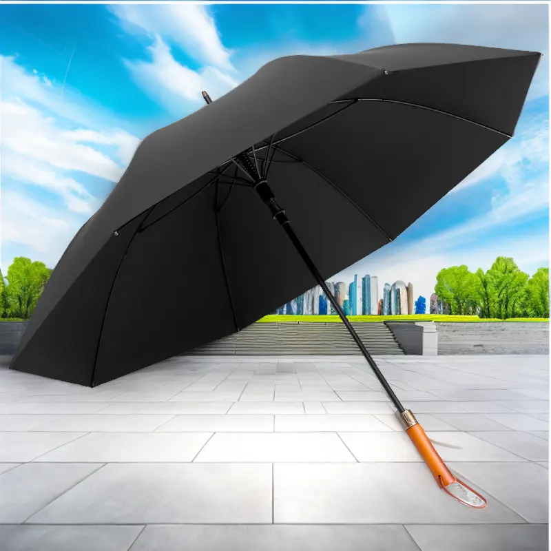 Maniglia automatica aperta in legno ombrello dritto multicolore logo personalizzato stampato antivento elasticizzato 8k ombrelli da Golf per la pioggia