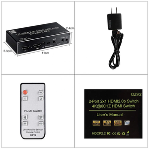 4K 2x1 HDMI2.0b <strong>Switch</strong> <strong>2</strong> <strong>Input</strong> <strong>1</strong> <strong>Output</strong> 4K@120Hz Switcher Box with ARC Remote Optical Toslink SPDIF+Coaxial+Analog RCA Audio
