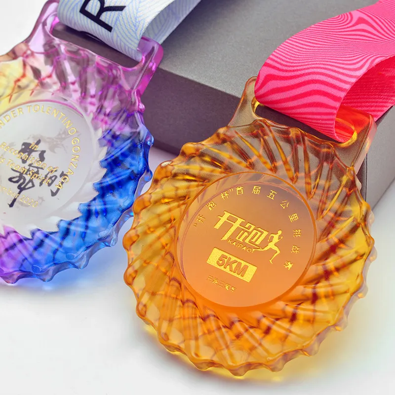 20 Years Medal Factory Cheap Custom Souvenir Trophy Sports Event Award Blank Colored Glaze Crystal Glass Medals With Ribbon