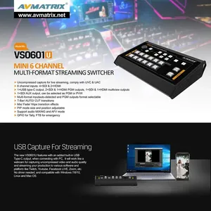 AVMATRIX 6 canales VS0601U Streaming Video Switcher Mini 4xSDI 2xHD-MI entradas multiformato con salida USB tipo C interfaz GPIO