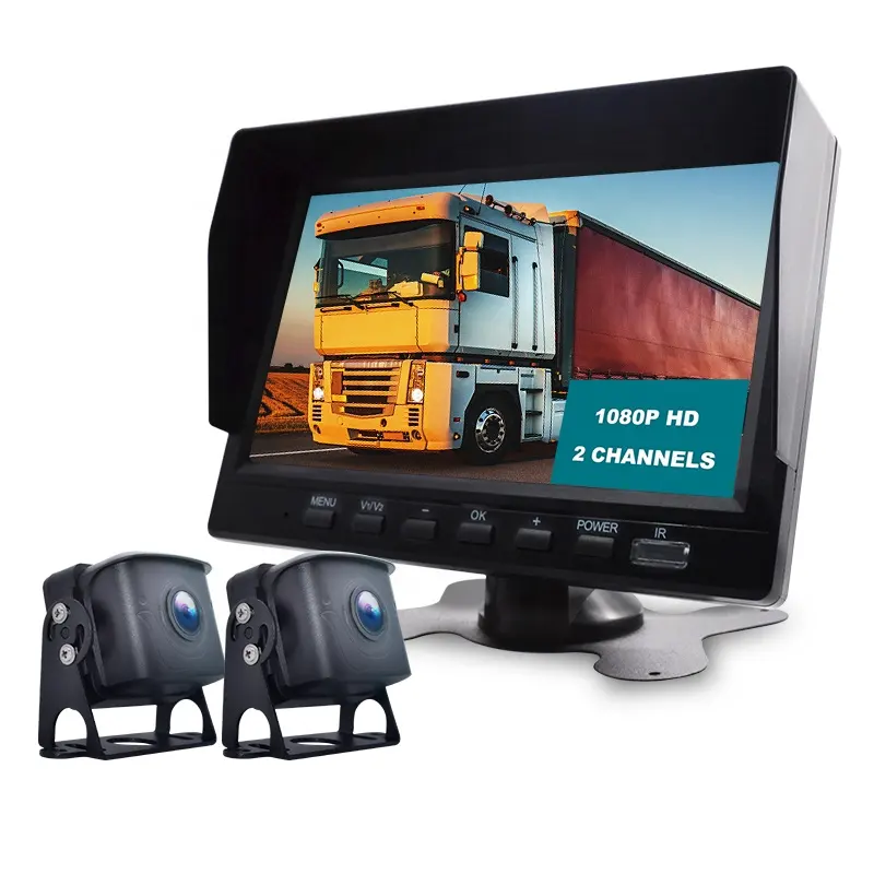 Sistema de seguridad para camiones, cámara de 1024 x 600IPS, 1080P, formato de almacenamiento H.264, doble grabación, pantalla doble, 7 pulgadas