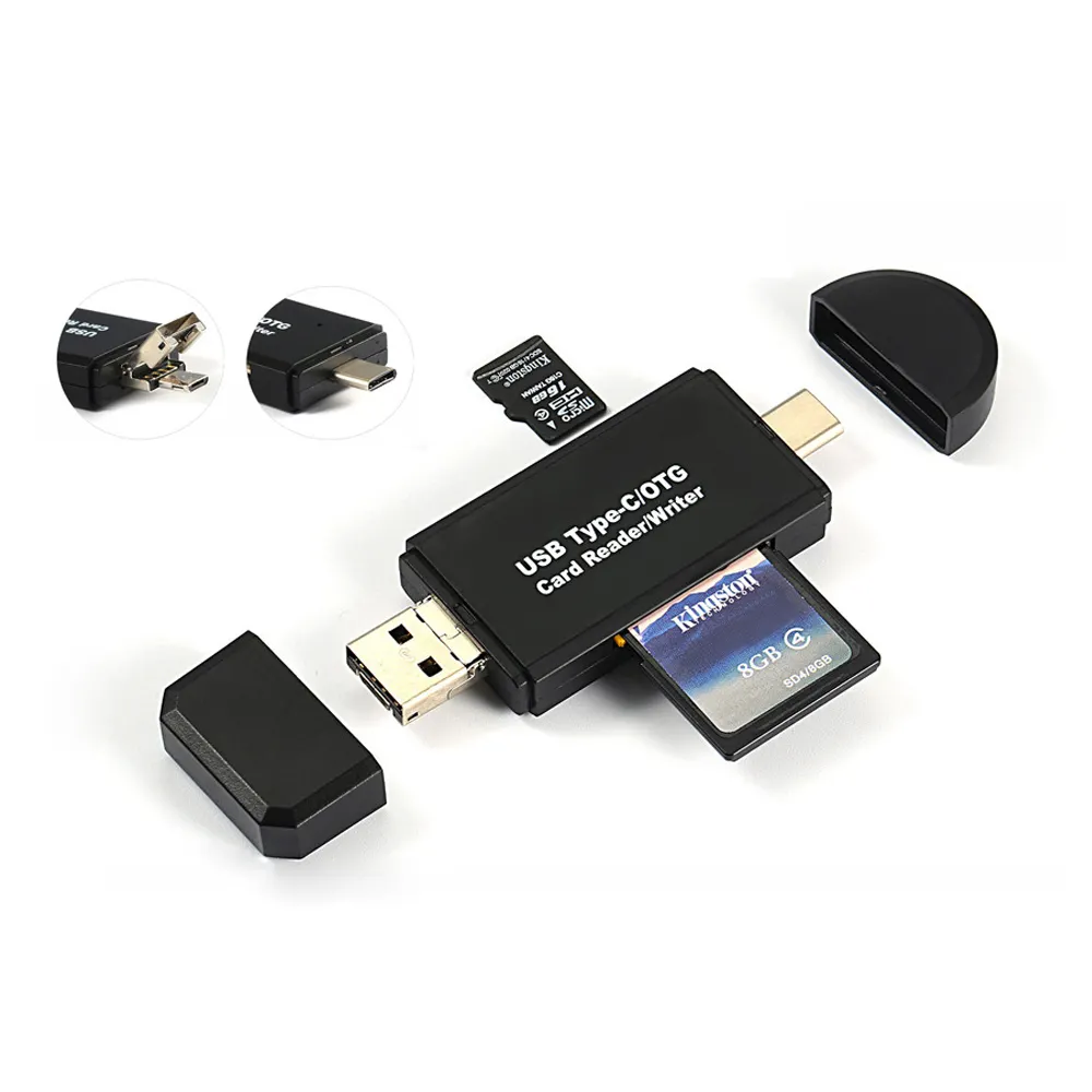 USB 2.0 Micro USB Combo per 2 Slot Per lettore di Schede di DEVIAZIONE STANDARD TF di Tipo C Universale 3 in1 OTG Tipo-C Card Reader per Smartphone PC