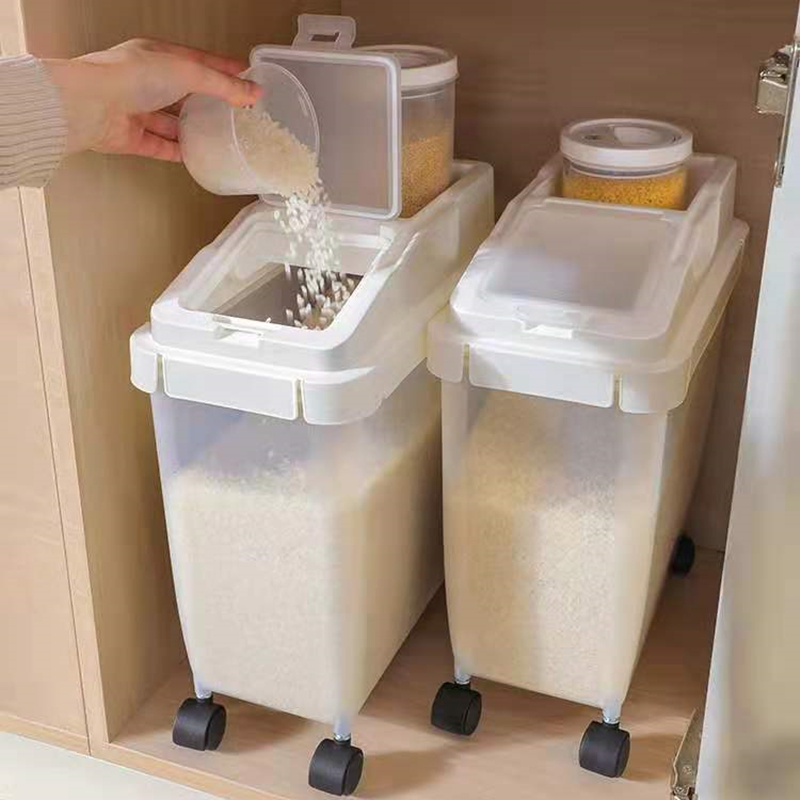 Rice Bucket Kitchen Grain Storage Box Removable Rice Bucket Moisture-Proof Plastic Grains Rice Storage Tank 10Kg 15 2022 New Model Plastic Big 10Kgs Rice Storage Box With Lids And Wheels Large Food Container