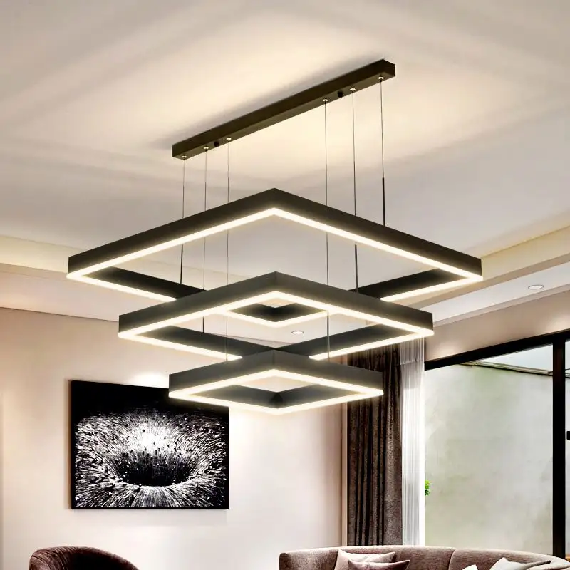 Siyah/beyaz/altın Modern kolye ışıkları oturma odası yemek odası için 4/3/2/1 daire yüzükler akrilik alüminyum gövde LED kolye lamba