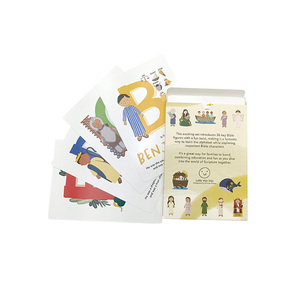 Benutzer definierte Druck umwelt freundliche Papier Kinder Lernspiel A bis Z Abenteuer Bibel Zeichen Alphabet Karteikarten mit Holzblock