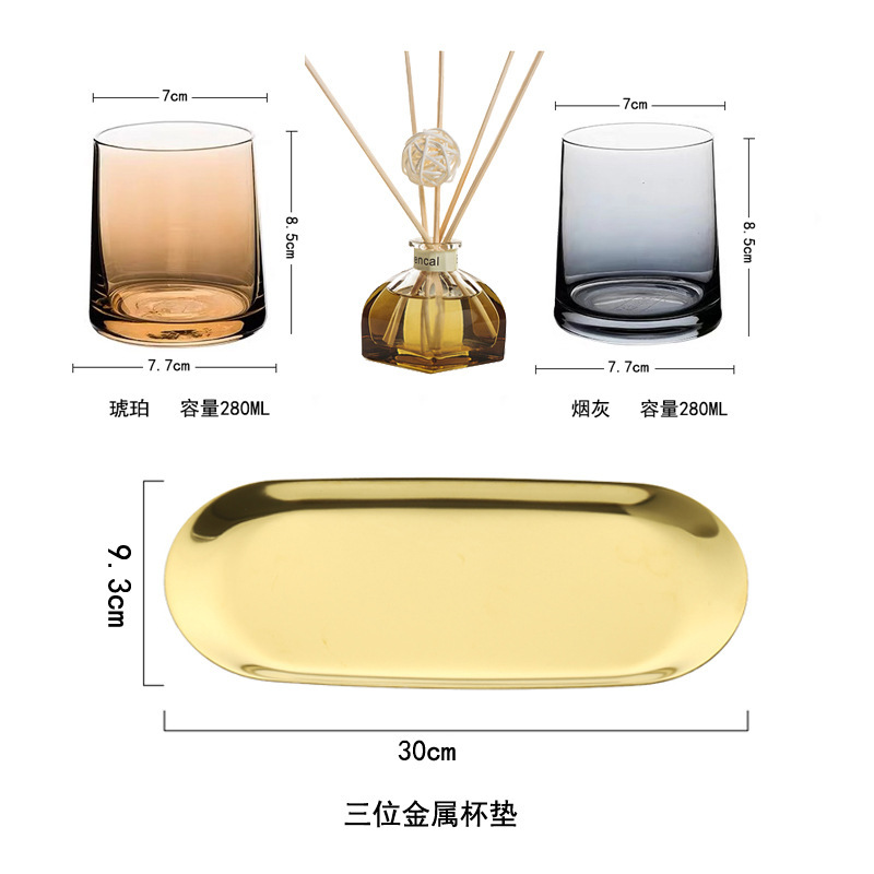 Ash Amber Aromatherapy Three-Tier Gold Tray - Dongxu