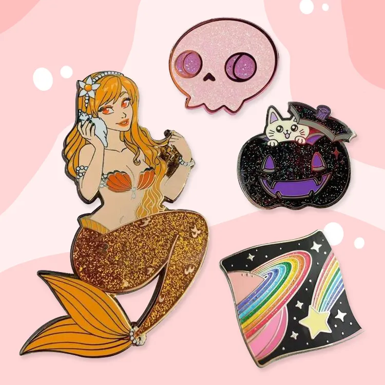 Fabricante personalizado dibujos animados Anime sirena gato calavera Metal Logo insignias broche duro suave esmalte pines brillo solapa pines