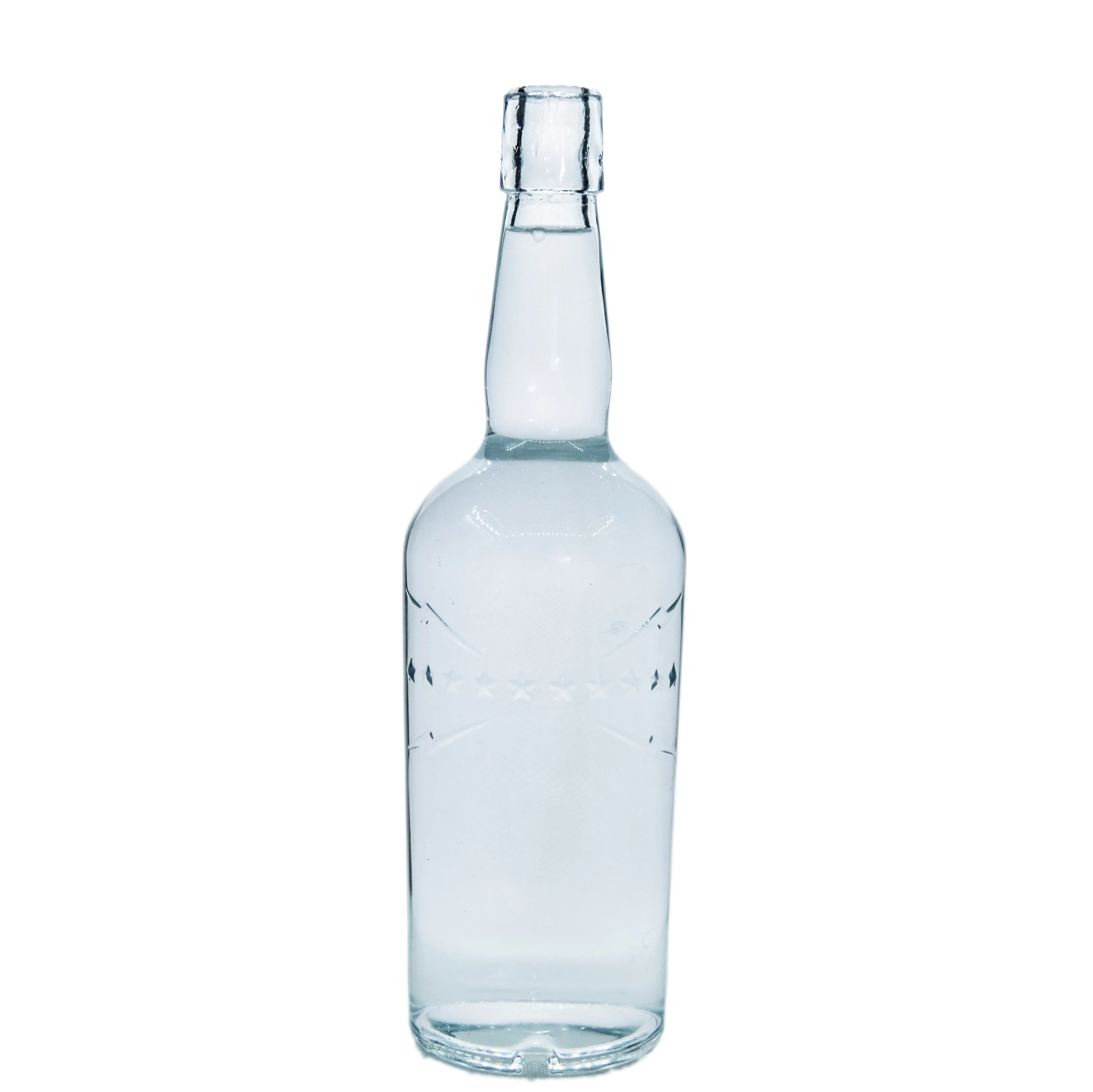 अद्वितीय स्पष्ट कांच की बोतल खाली व्हिस्की बोतल वोदका 500 मिलीलीटर 1000 कोर्क टेक्विला तरल बोतल के साथ