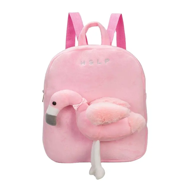 Mochila rosa de flamenco para niños, morral de unicornio de felpa, a la moda, de un solo hombro