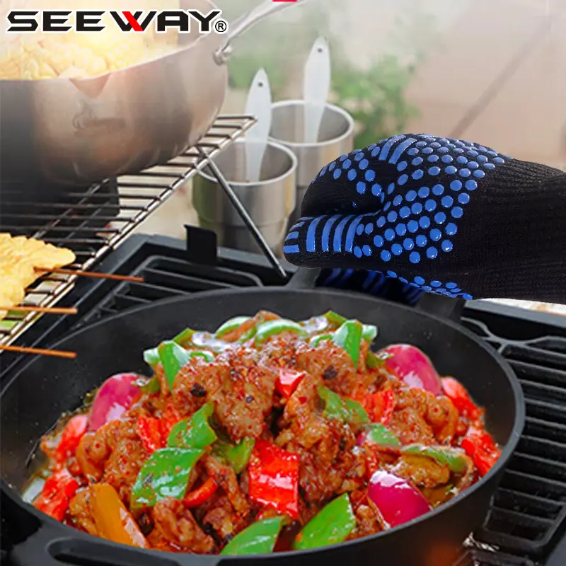 Seeway Extrem hitze beständige Grill handschuhe mit Silikon griff Grill handschuhe