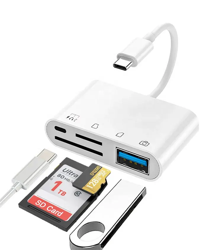 Popular Tarjeta de cámara SD TF memoria USB tipo C lector de tarjetas 4 en 1, adecuado para lector de tarjetas hub USB C compatible con Android