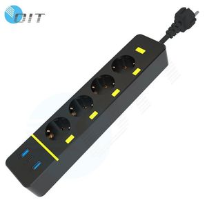 Regleta de alimentación de escritorio de la UE con 4 enchufes de interruptor independientes y 2 enchufes universales multifunción de extensión USB/1 tipo C - Product Image 1