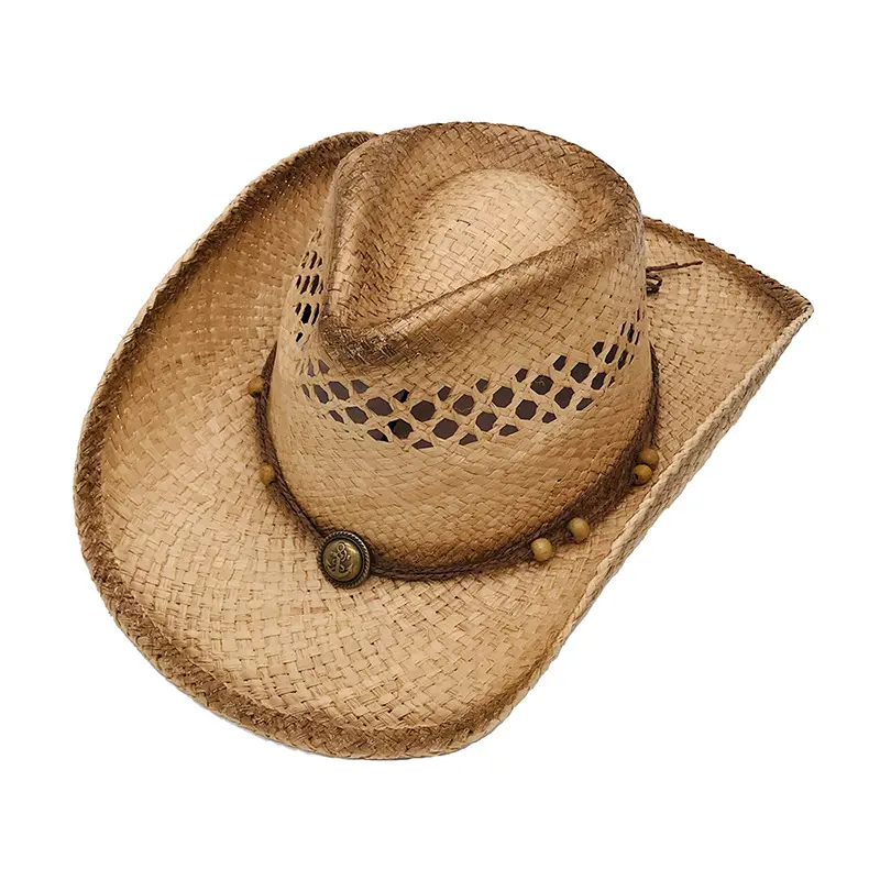 الصيف اليدوية Sunside الشريط الجاز واسعة حافة الغربية قبعة كاو بوي المصنوعة من القش