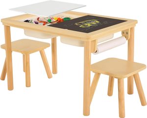 2 sandalye ile çift Panel ile duyusal masa, çocuklar için çok fonksiyonlu ahşap kum masa ve su masa - Product Image 1