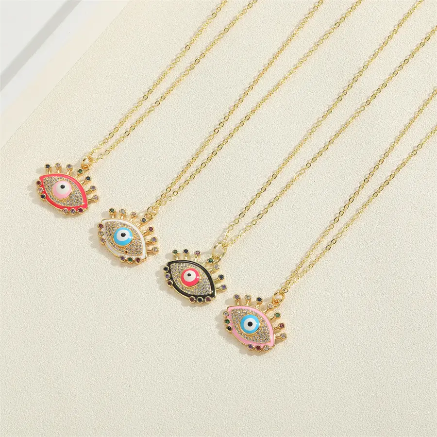 Elegant Shiny Crystal Evil Eyes Pendant Necklace Micro Inlaid Zircon Evil Eyes Necklace