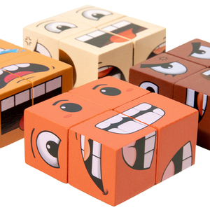 初期の教育用木製ブロックマジックキューブ顔変更式カードゲームベルリッチ絵文字テーブルボードゲームキッズおもちゃ - Product Image 3