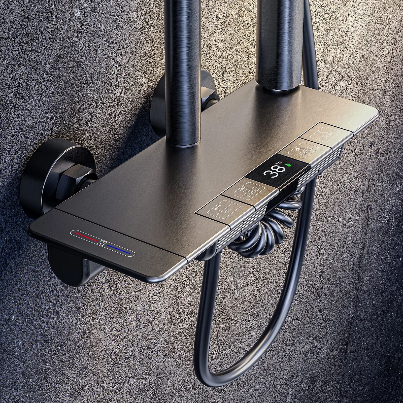 Termostatik dijital ekran yağmur şelale banyo piyano anahtar duş seti duş sistemi ile LED