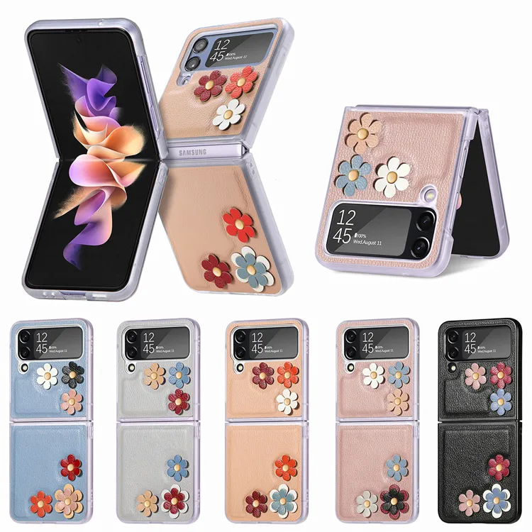 Voor Samsung Galaxy Z Flip 4 Case, bloem Bloemen Leather Case Cover Voor Galaxy Z Flip 4 Voor Meisjes Vrouwen