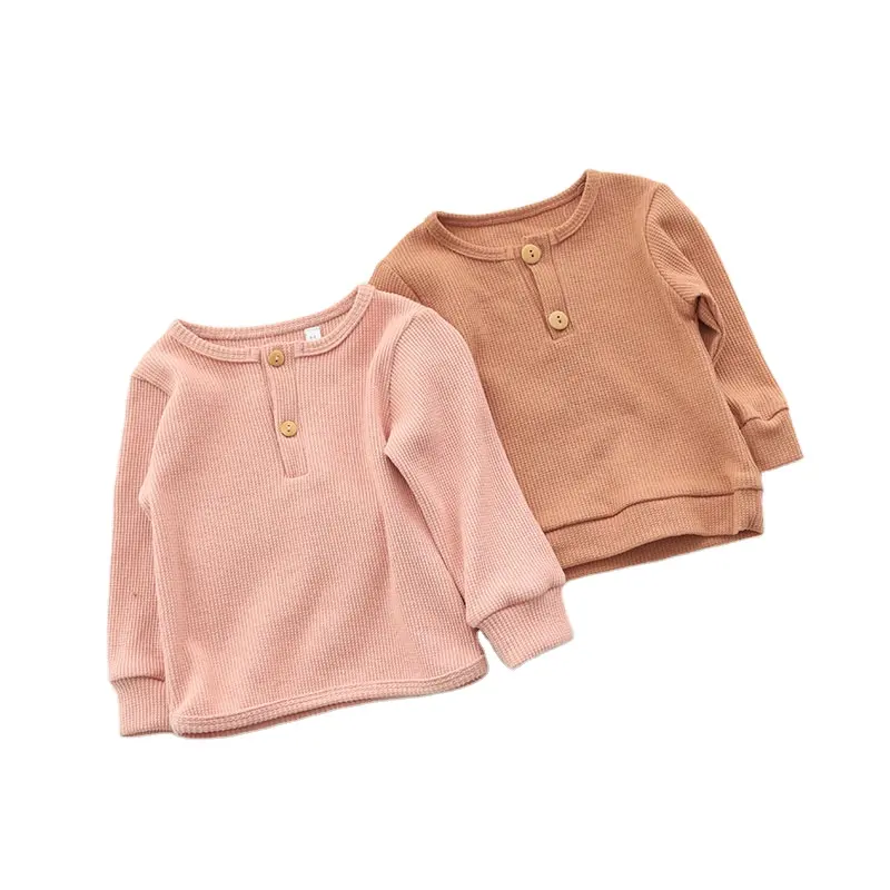 Nuova tendenza doppio colore manica lunga Waffle cotone vestiti appena nati 100% cotone vestiti per bambini top per bambini