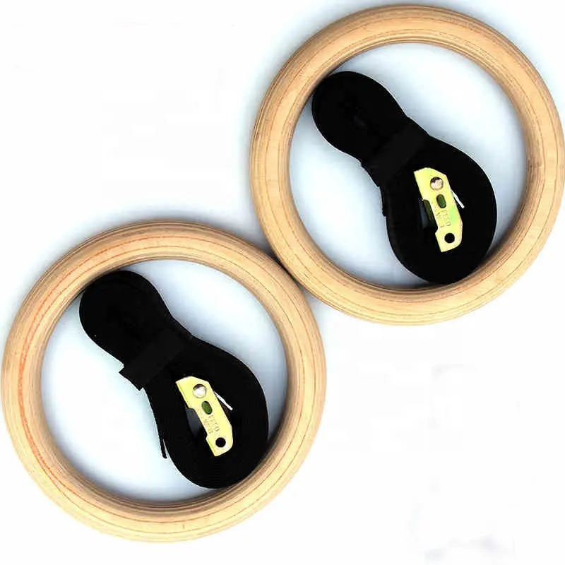 Cinghie regolabili anelli da palestra anelli da ginnastica in legno per allenamento Fitness