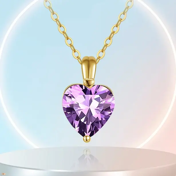 새로운 디자인 핑크 하트 925 스털링 실버 목걸이 크리스탈 하트 다이아몬드 펜던트 목걸이 여성용 선물