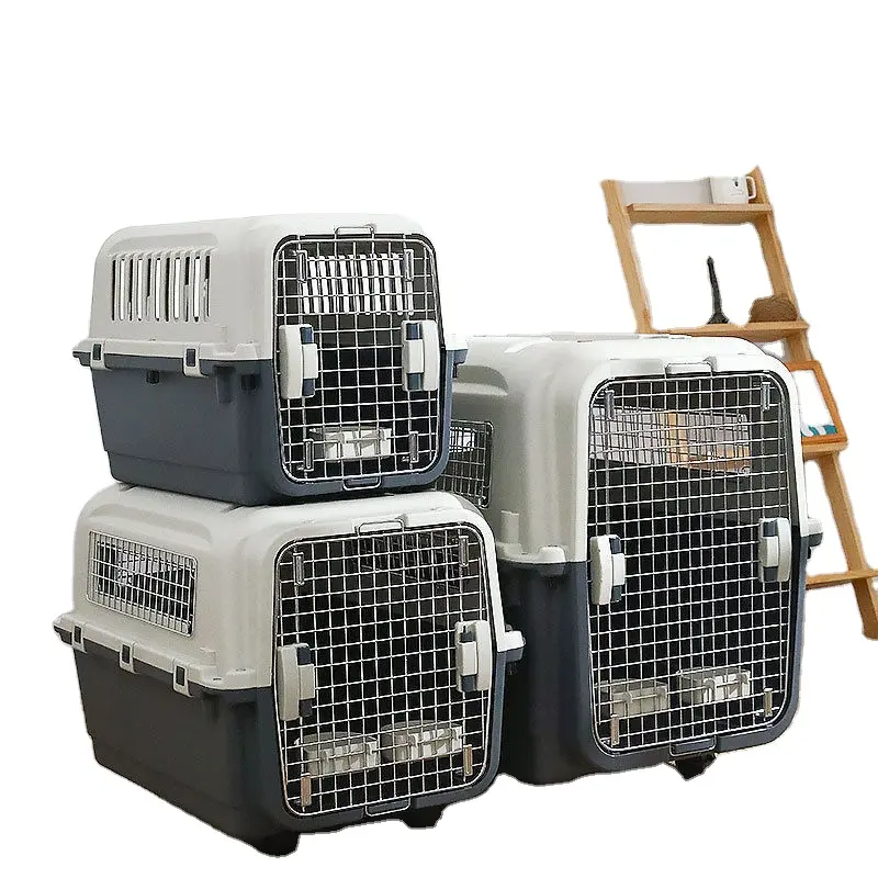 Pengiriman cepat maskapai disetujui portabel plastik besar perjalanan udara kandang anjing di roda hewan peliharaan anjing kucing pembawa peti kandang untuk dijual