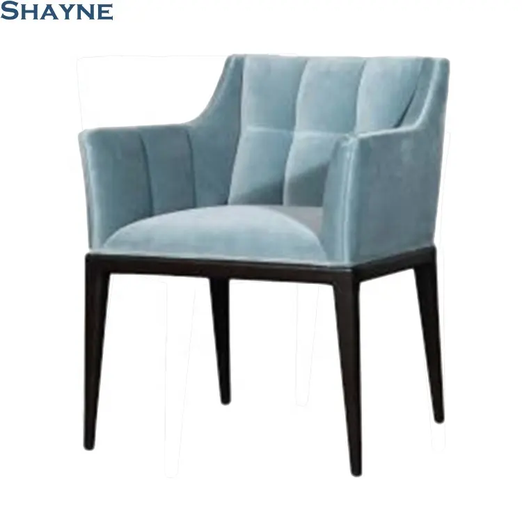 Shayne, роскошное современное кресло на заказ из синей ткани с рамкой из твердой древесины, 1-местное кресло Dcm, деревянное кресло для отеля