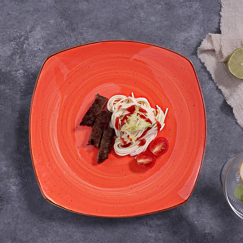 Bộ đồ ăn màu đỏ gốm vuông không thường xuyên bữa ăn tối tấm sứ tráng men phục vụ món ăn giáng sinh đồ ăn nhà hàng