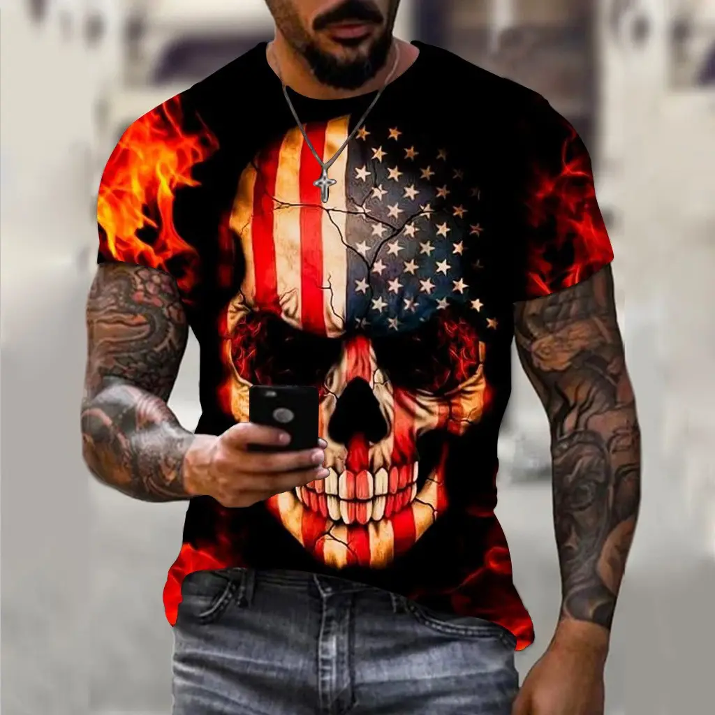 Vendita calda Usa American Skull Flag 3d Muscle Shirt Patriotic t-Shirt uomo camicie stampate in 3d