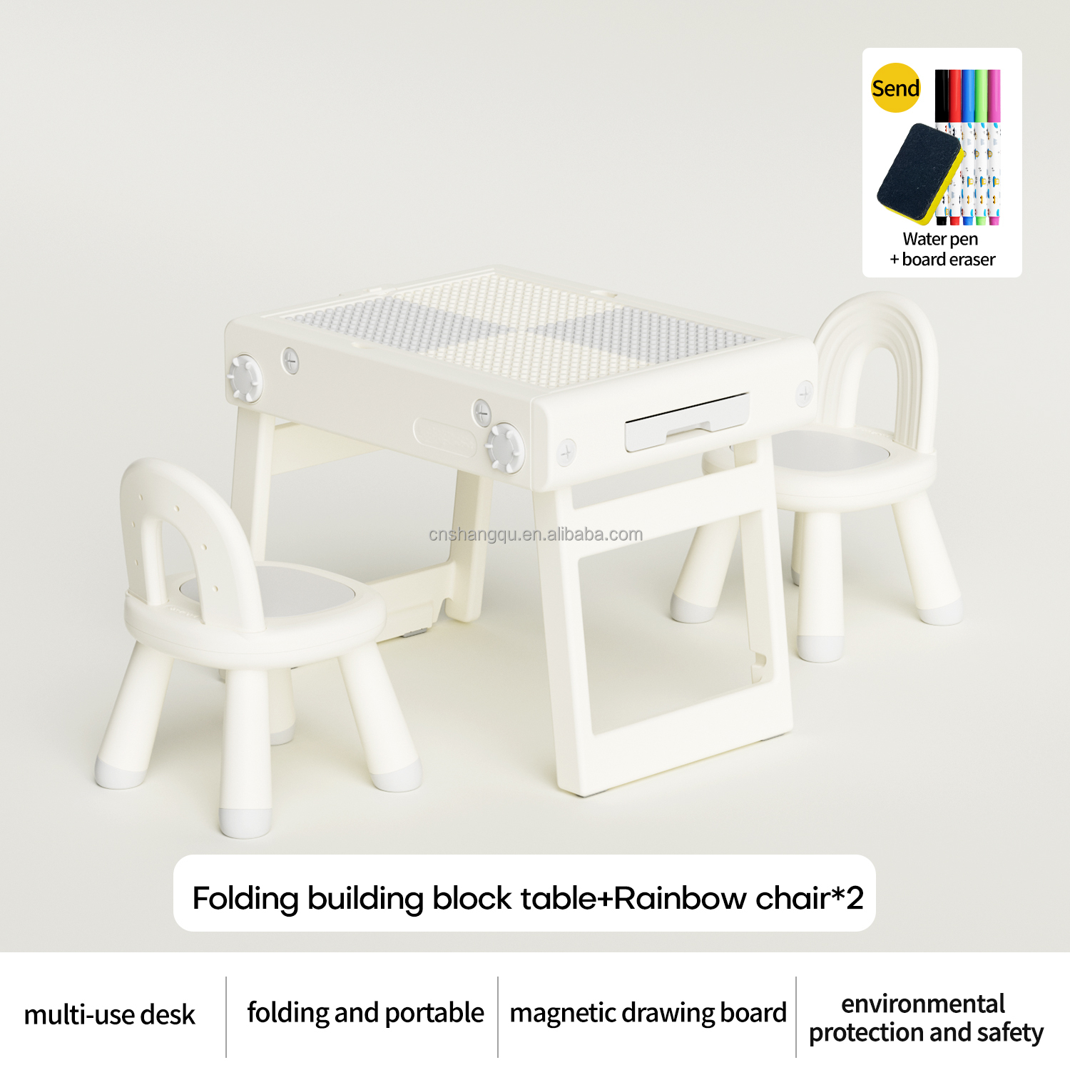 Table de jeu pliante avec blocs de construction + 2 chaises