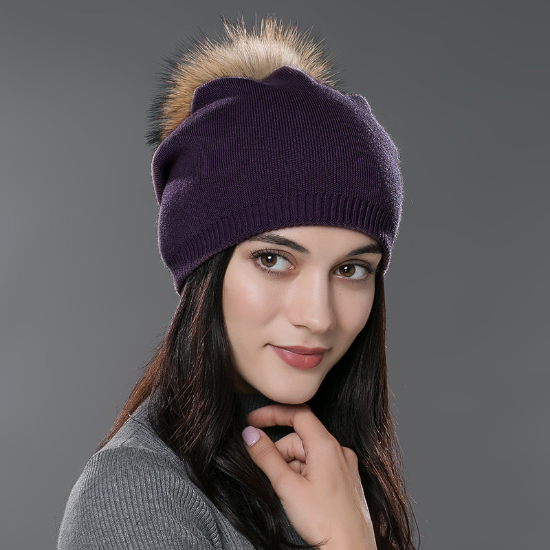 Dark purple with brown pom
