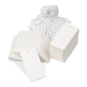 7550 etiquetas colgantes de papel en blanco blancas de forma Rectangular baratas personalizadas con cuerda de algodón para ropa, cerraduras a presión de plástico, etiquetas colgantes - Product Image 1