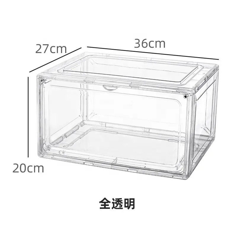Clear Shoe Box Sneaker Storage Boxes Stackable with Lids Magnetic Door Acrylic Storage Shoe Box M-072
